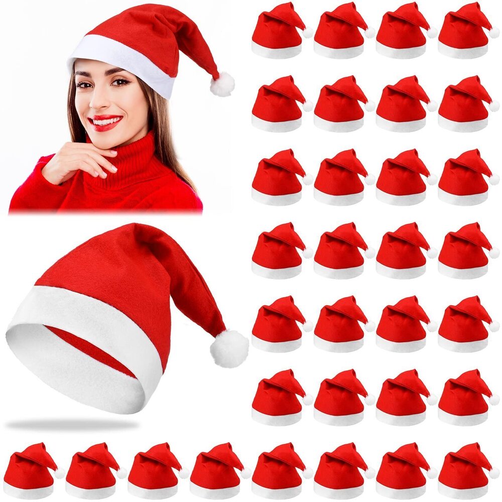 6150 100 Pcs Christmas Santa Hats Bulk Adult Christmas Hats Non Woven